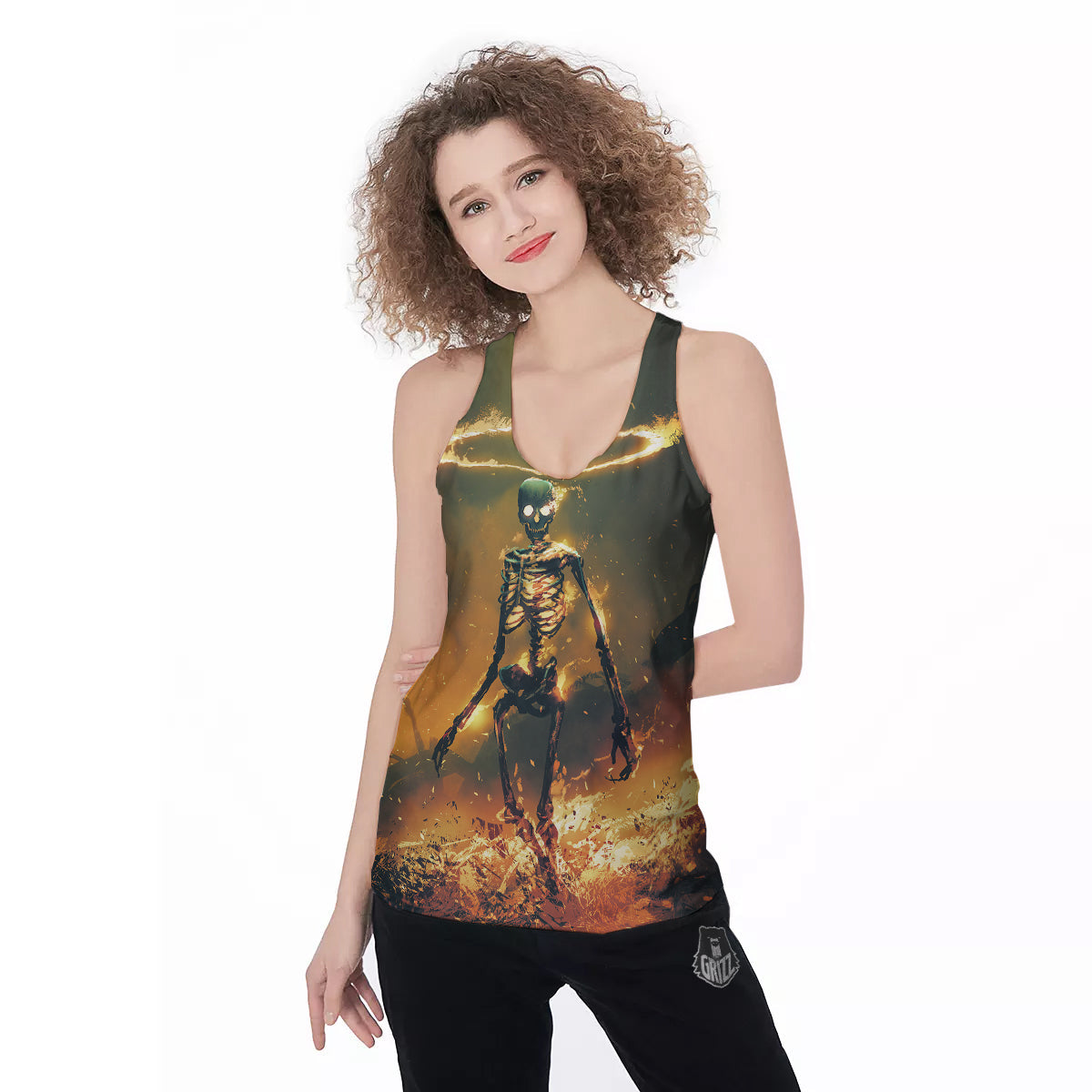 Fire Skeleton Print Women's Racerback Tank Top-grizzshop