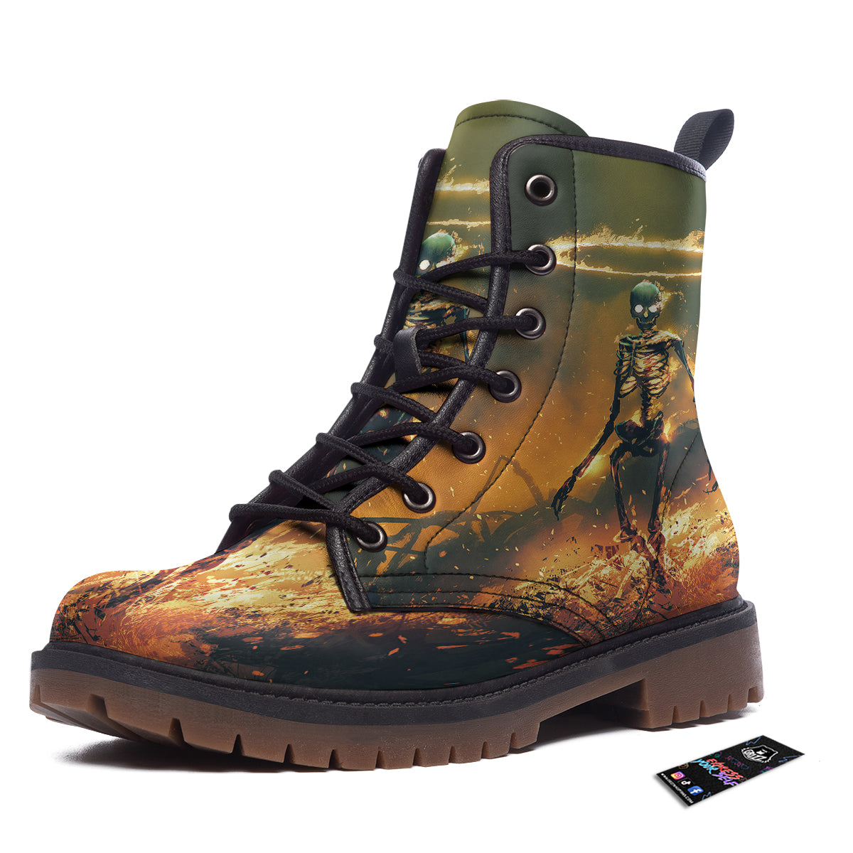 Fire Skeleton Print Work Boots-grizzshop