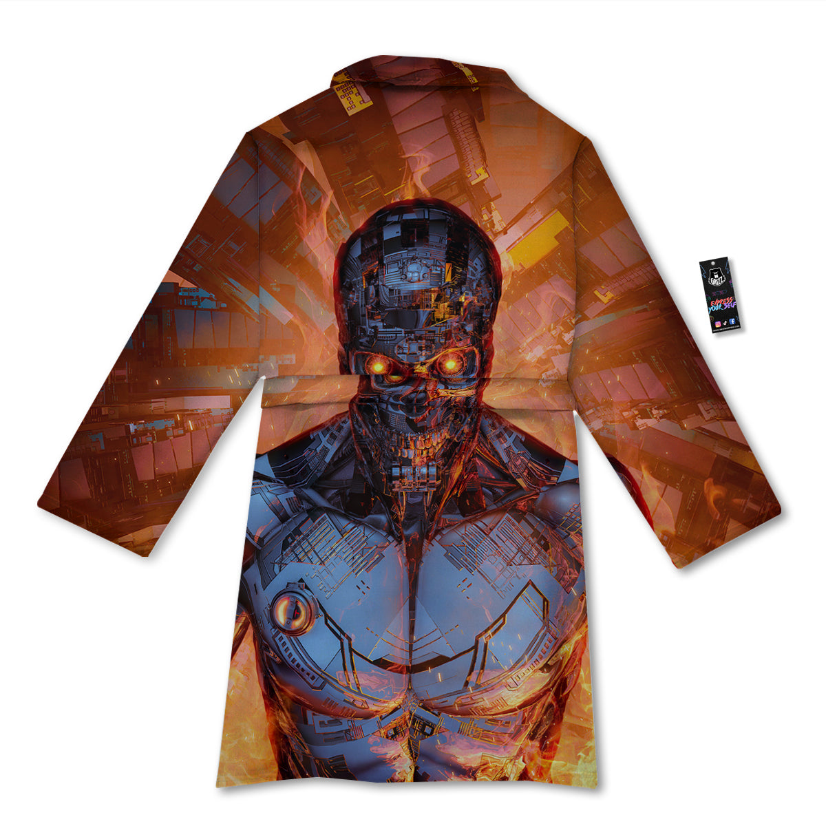Fire Skeleton Robot Print Bathrobe-grizzshop