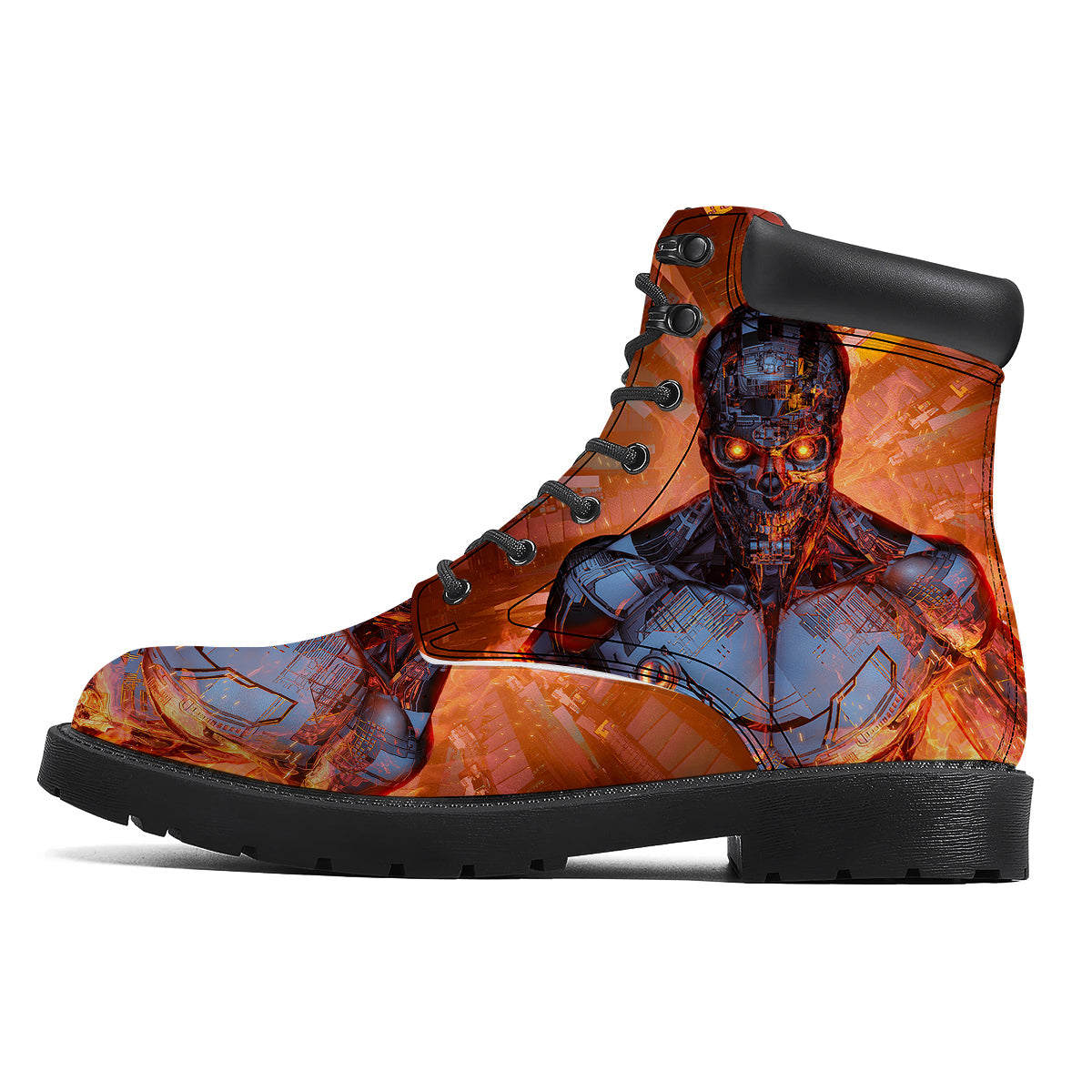 Fire Skeleton Robot Print Boots-grizzshop