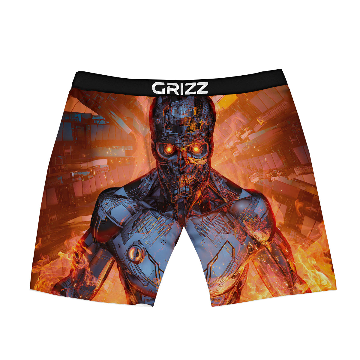 Fire Skeleton Robot Print Boxer Briefs-grizzshop