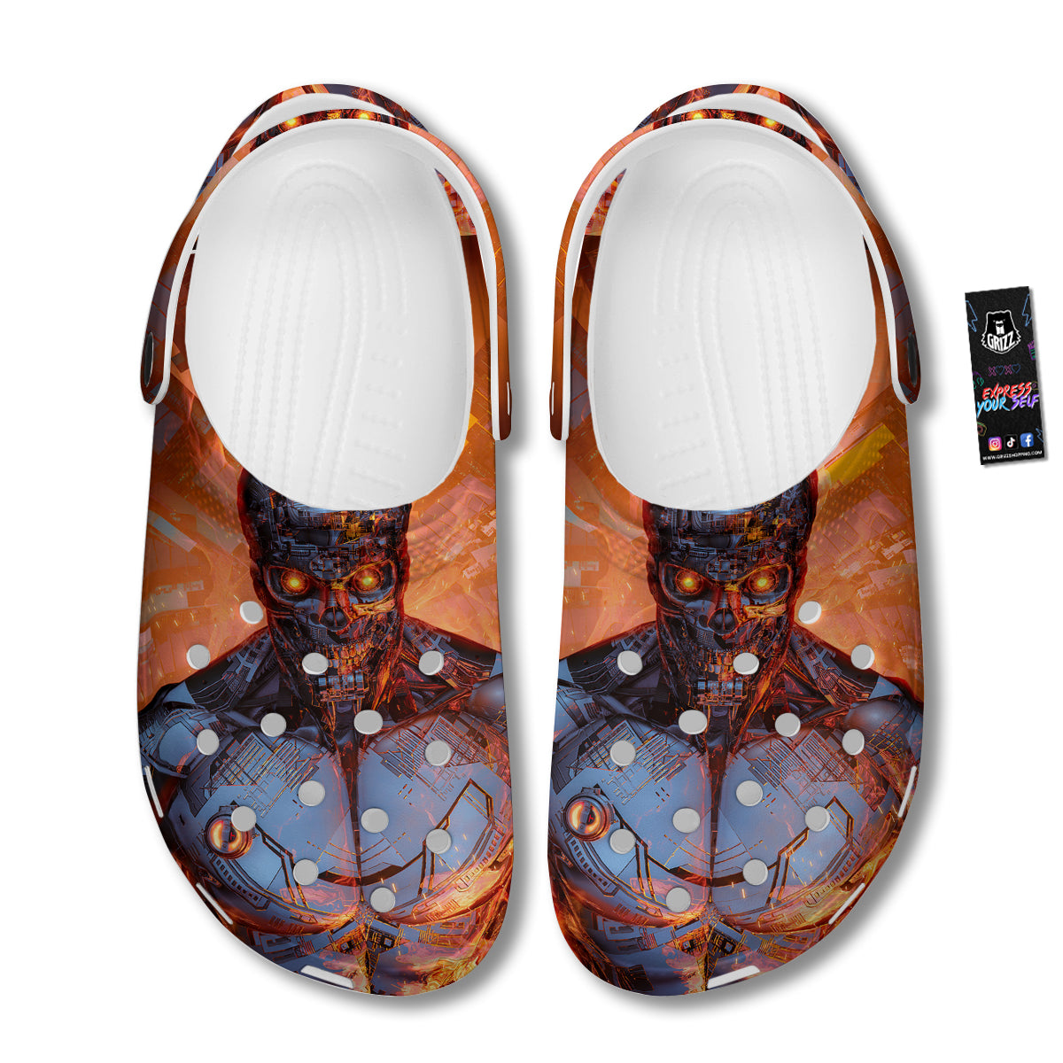Fire Skeleton Robot Print Clog-grizzshop