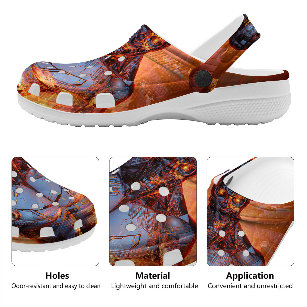 Fire Skeleton Robot Print Clog-grizzshop