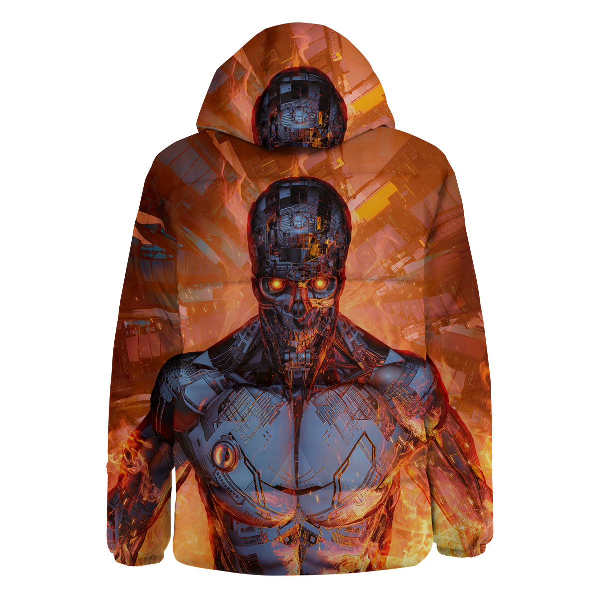 Fire Skeleton Robot Print Down Jacket-grizzshop