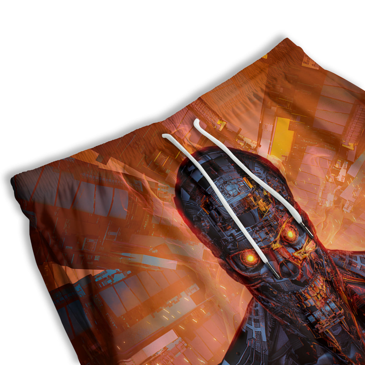 Fire Skeleton Robot Print Men's Athletic Shorts