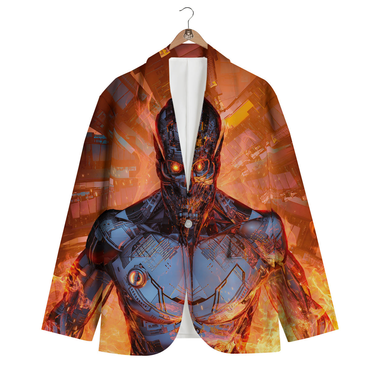 Fire Skeleton Robot Print Men's Blazer-grizzshop