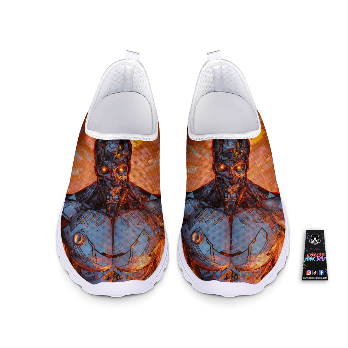 Fire Skeleton Robot Print Nurse Shoes-grizzshop