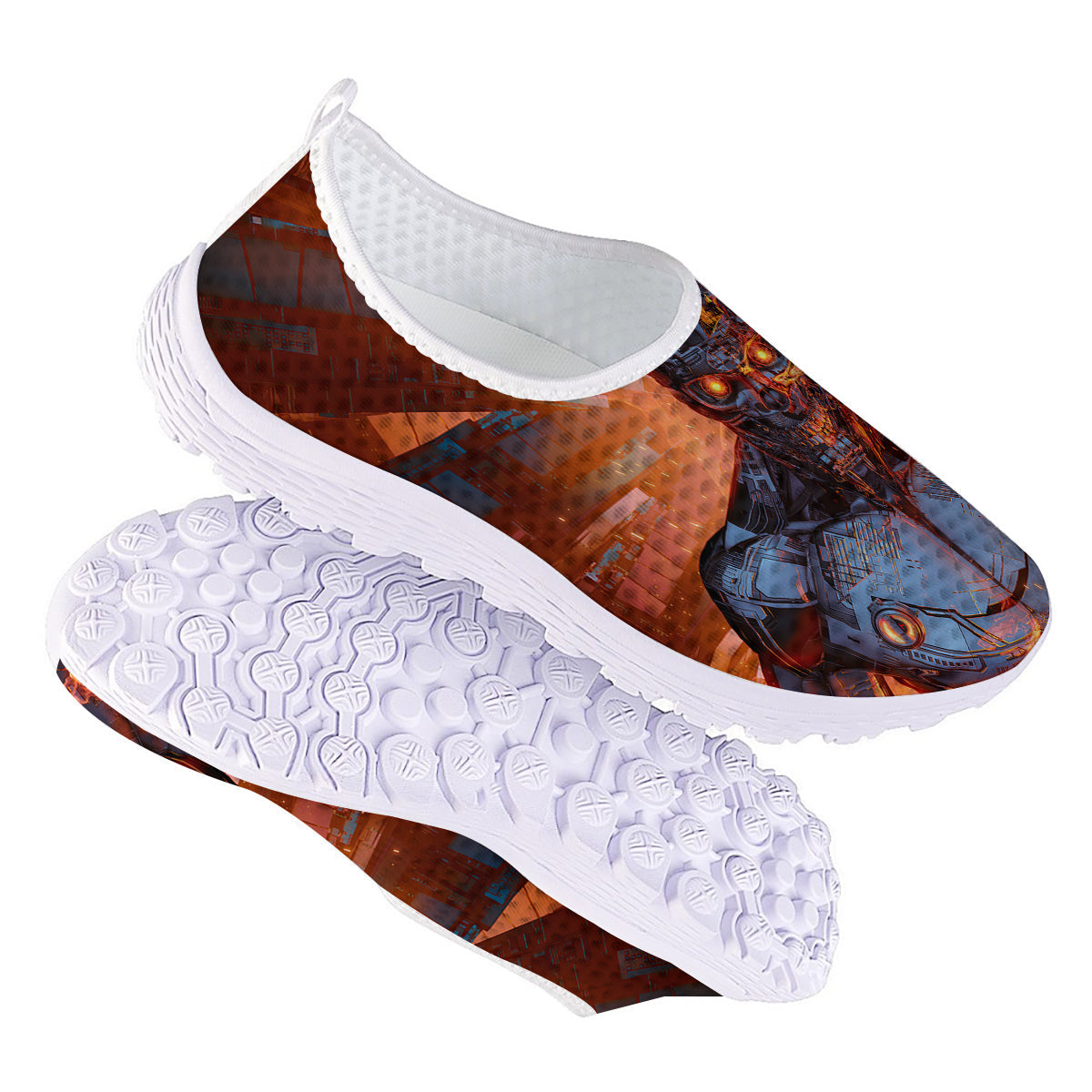 Fire Skeleton Robot Print Nurse Shoes-grizzshop