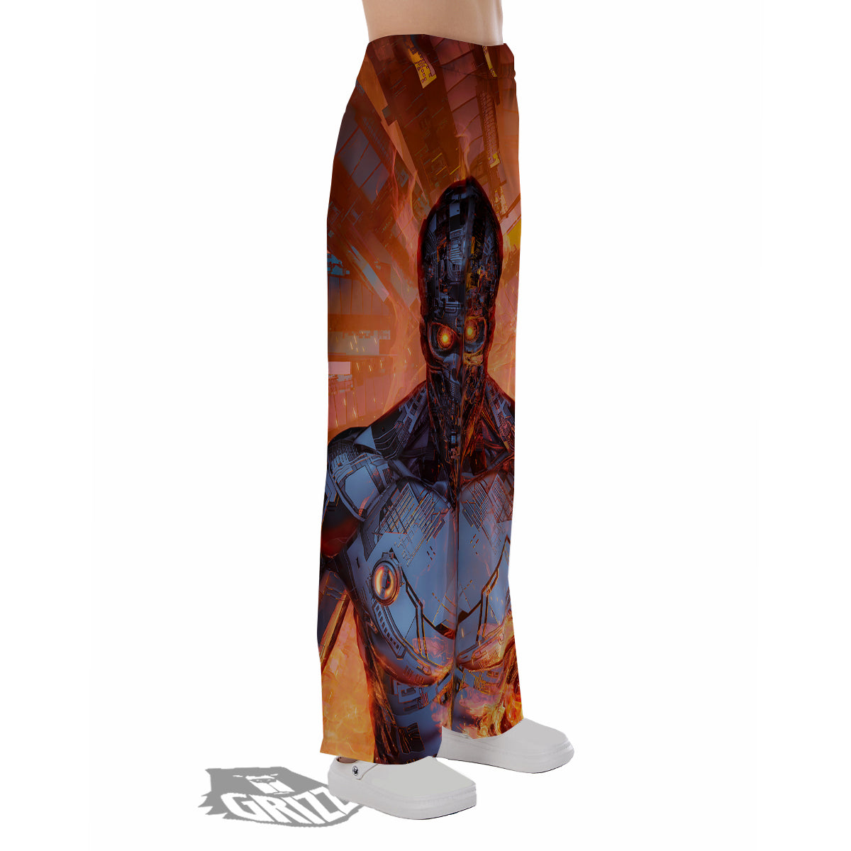 Fire Skeleton Robot Print Pajama Pants-grizzshop