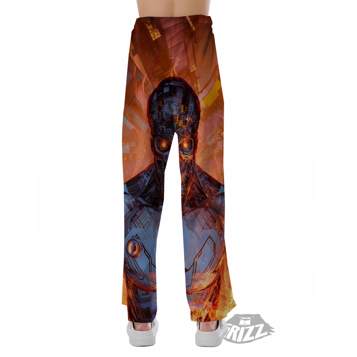Fire Skeleton Robot Print Pajama Pants-grizzshop