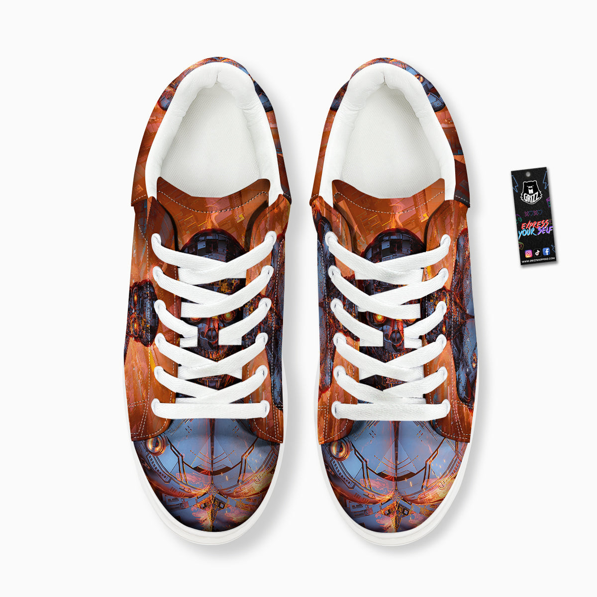 Fire Skeleton Robot Print Platform Shoes-grizzshop