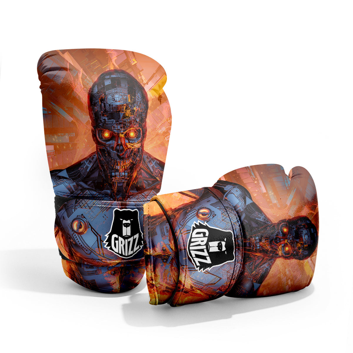 Fire Skeleton Robot Print Pro Boxing Glove