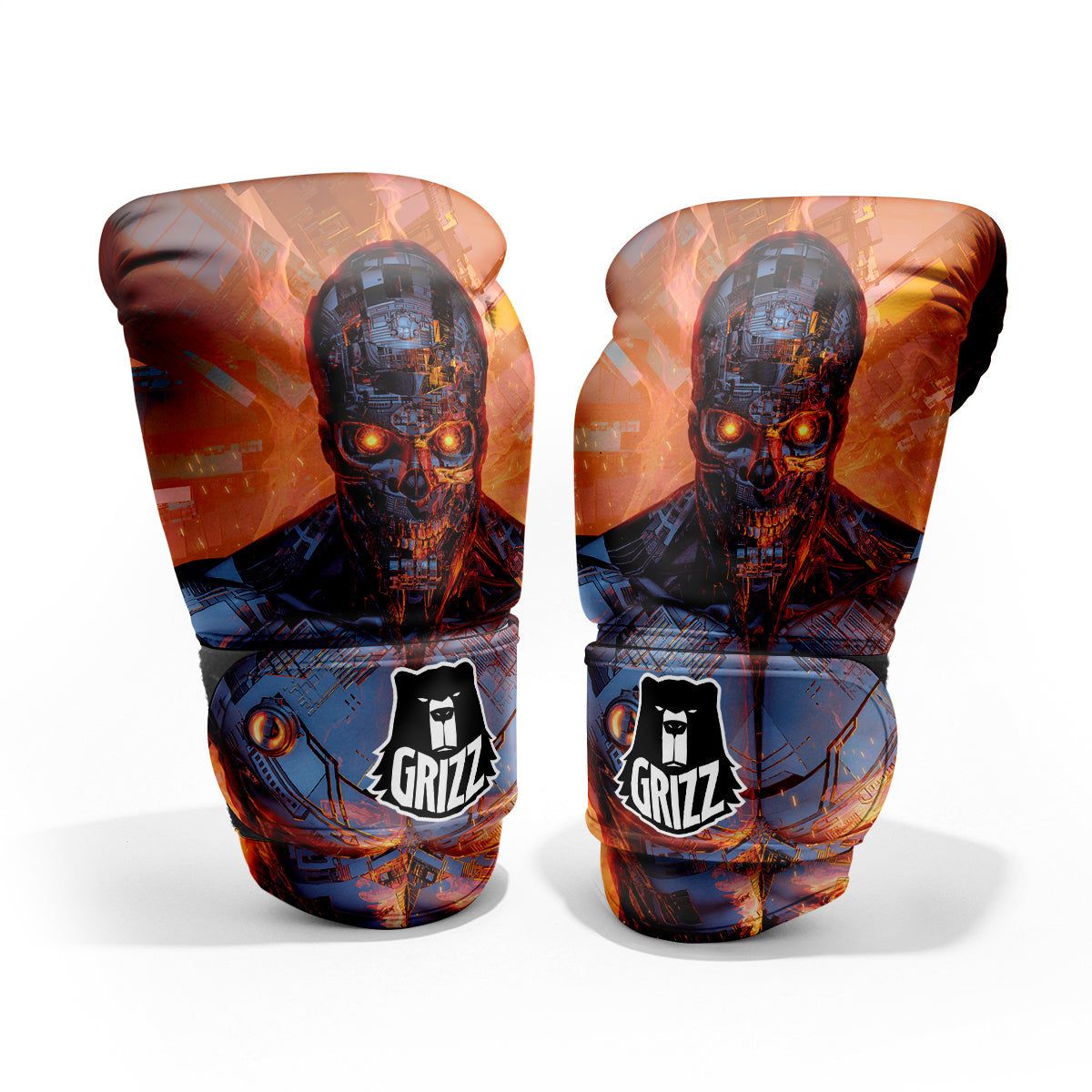 Fire Skeleton Robot Print Pro Boxing Glove