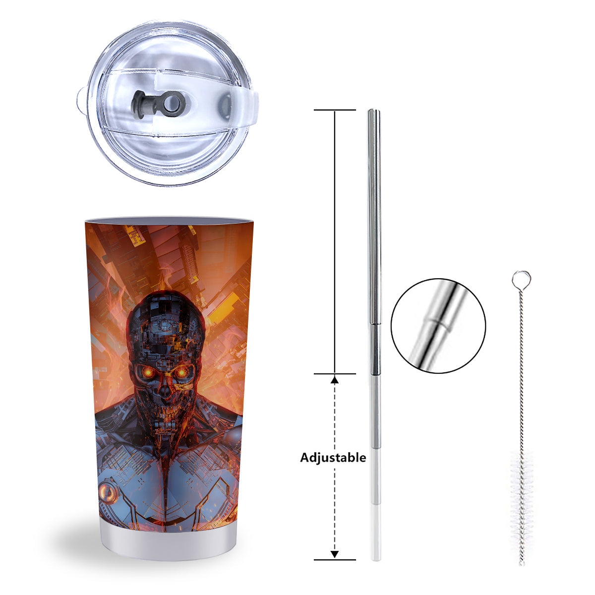 Fire Skeleton Robot Print Tumbler-grizzshop