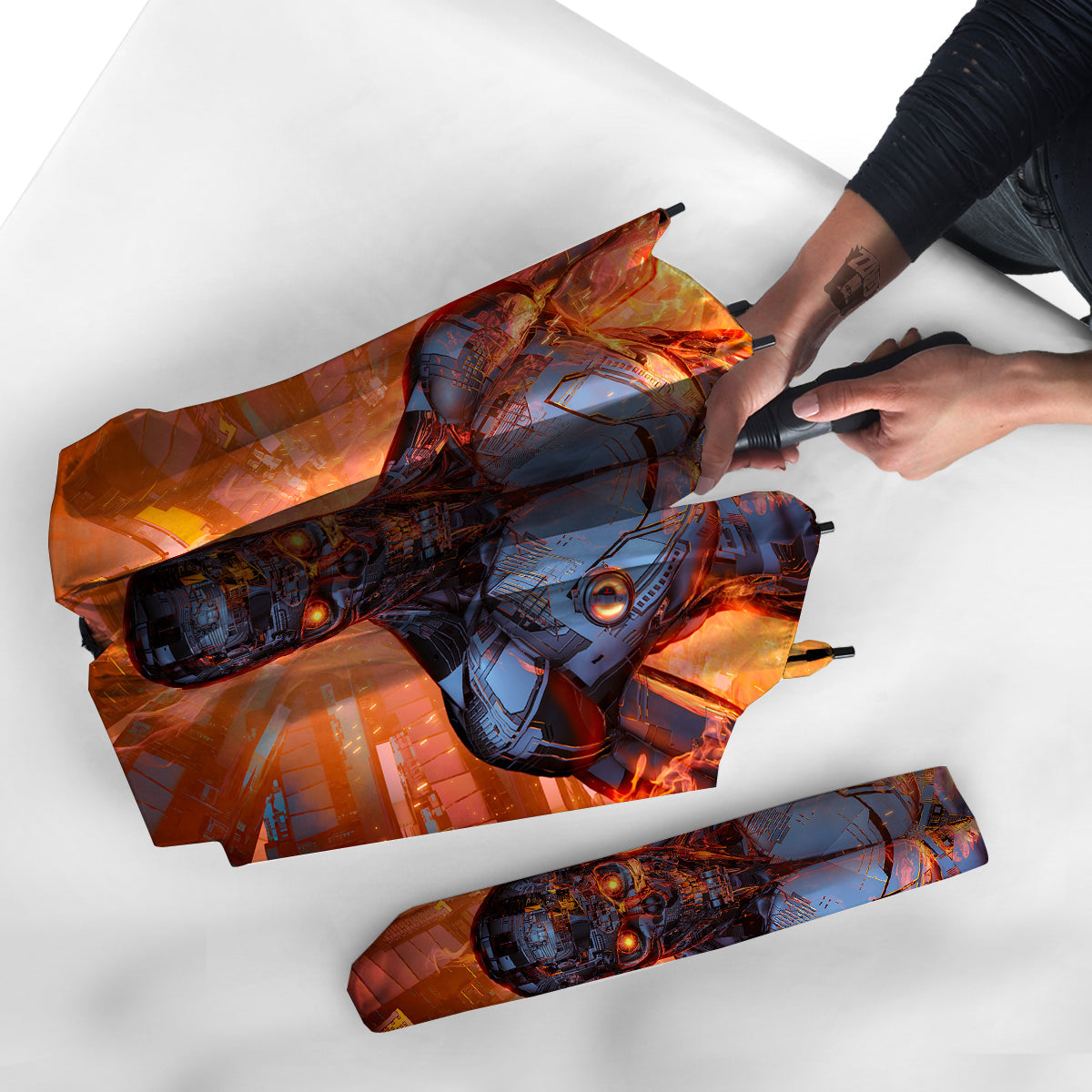 Fire Skeleton Robot Print Umbrella-grizzshop