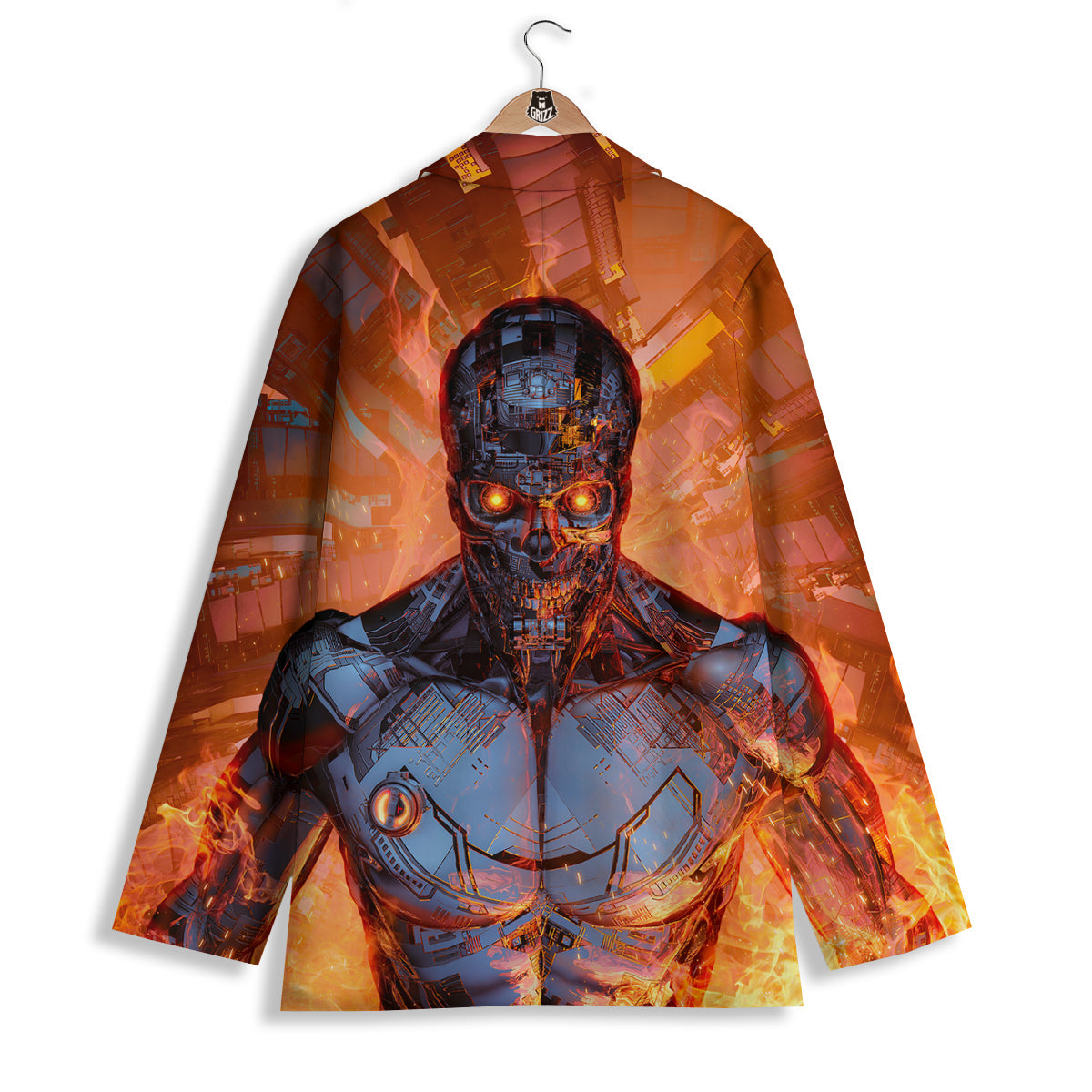 Fire Skeleton Robot Print Women's Blazer-grizzshop