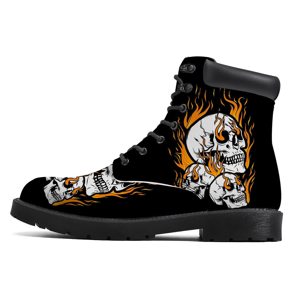Fire Skull Head Print Boots-grizzshop