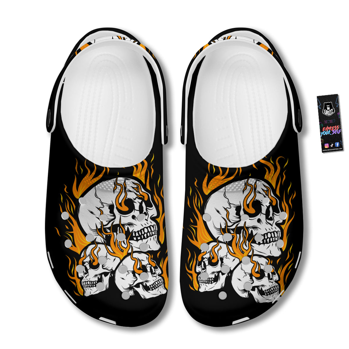 Fire Skull Head Print Clog-grizzshop