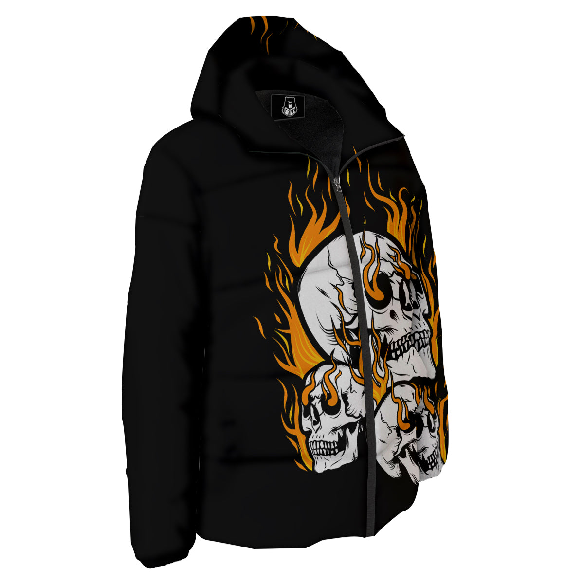 Fire Skull Head Print Down Jacket-grizzshop