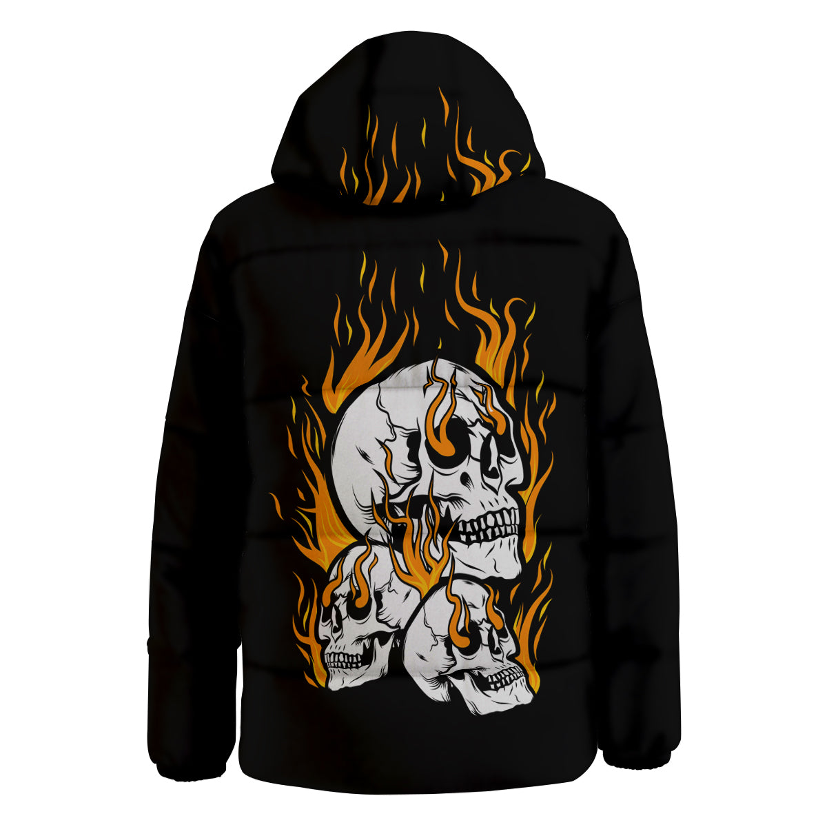 Fire Skull Head Print Down Jacket-grizzshop