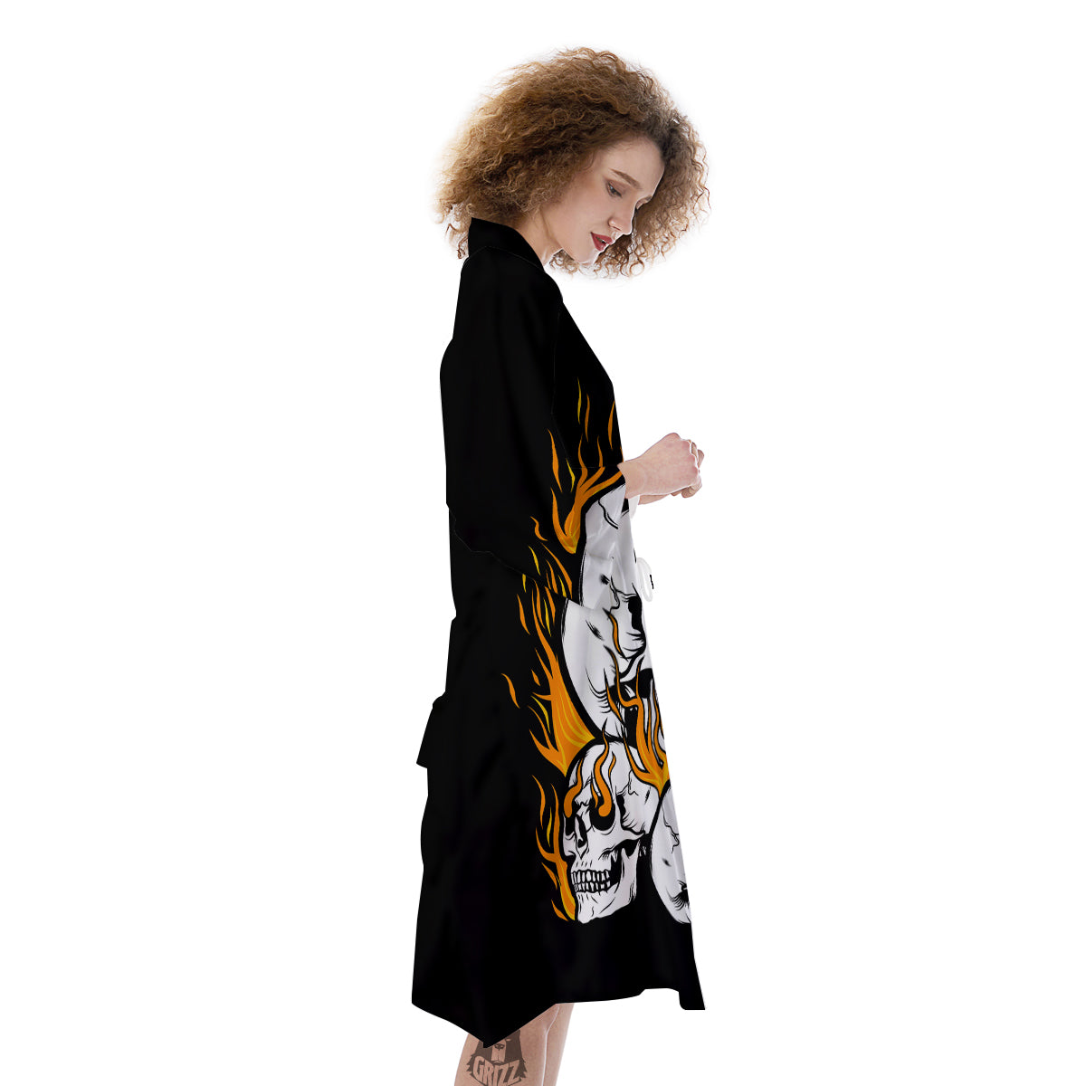 Fire Skull Head Print Kimono-grizzshop