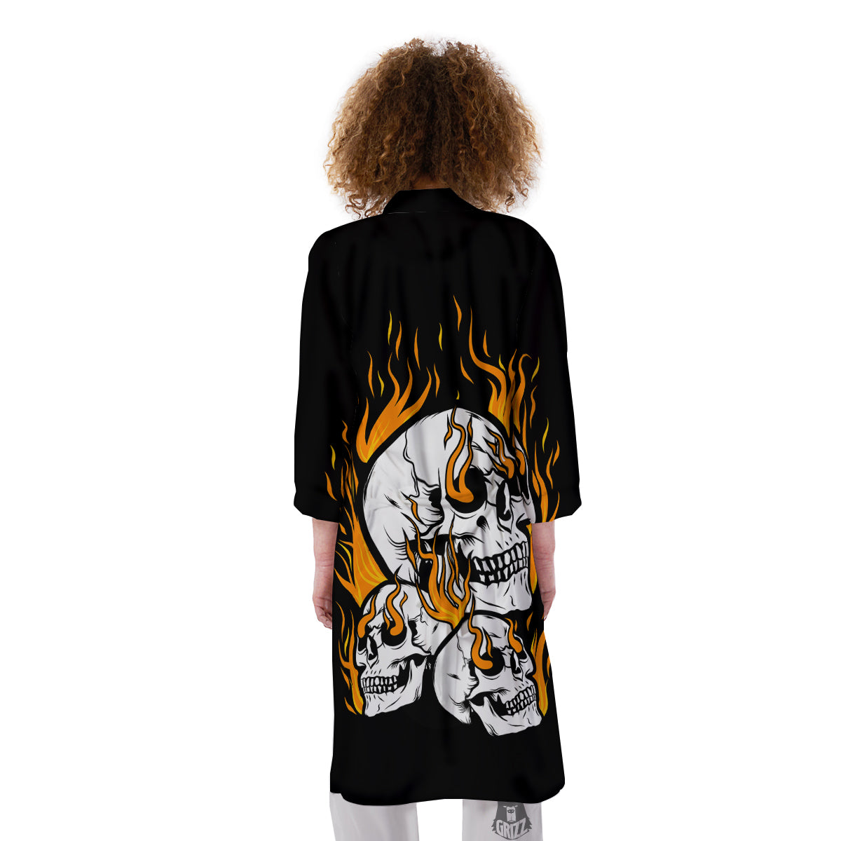 Fire Skull Head Print Kimono-grizzshop