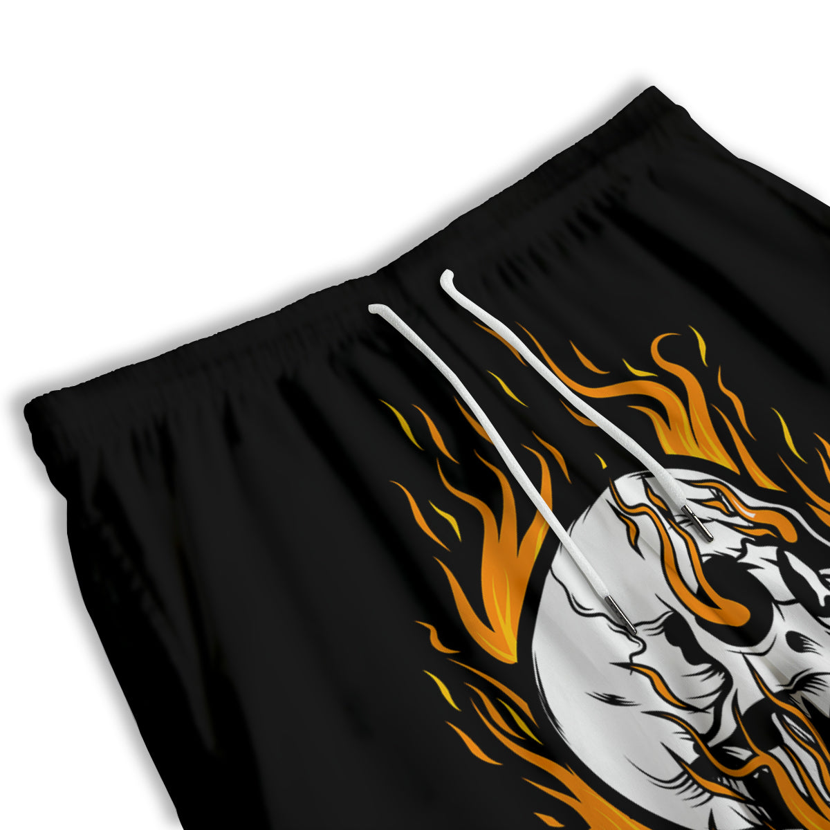 Fire Skull Head Print Men's Athletic Shorts