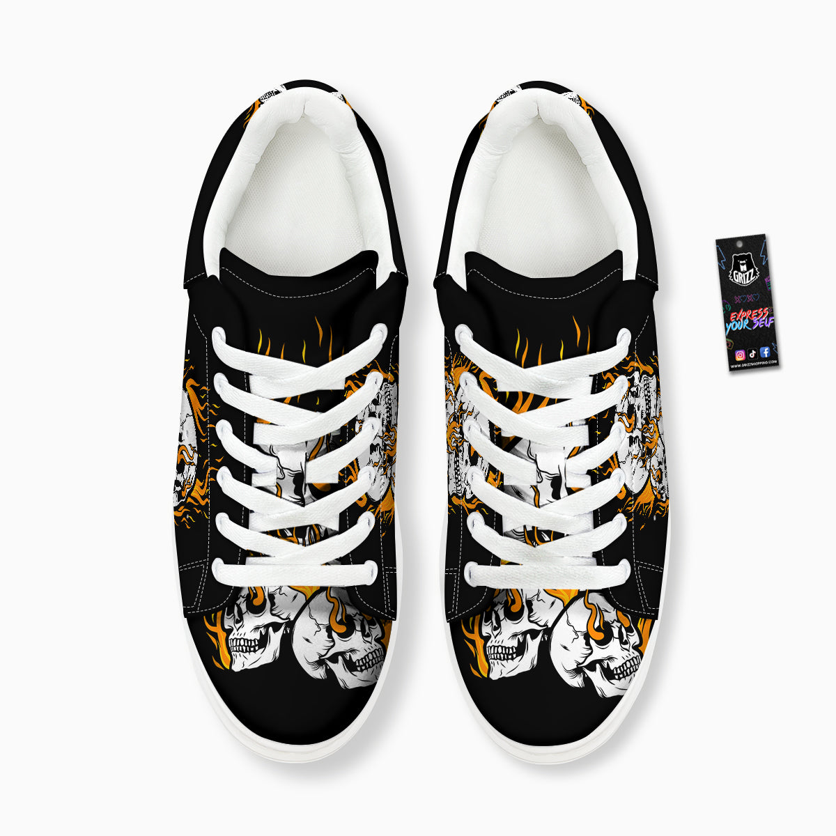 Fire Skull Head Print Platform Shoes-grizzshop