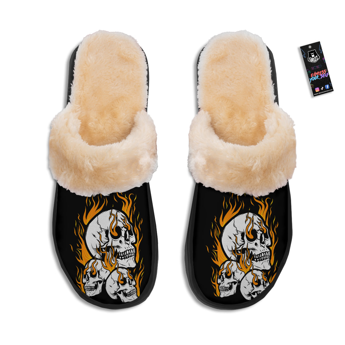 Fire Skull Head Print Slippers-grizzshop