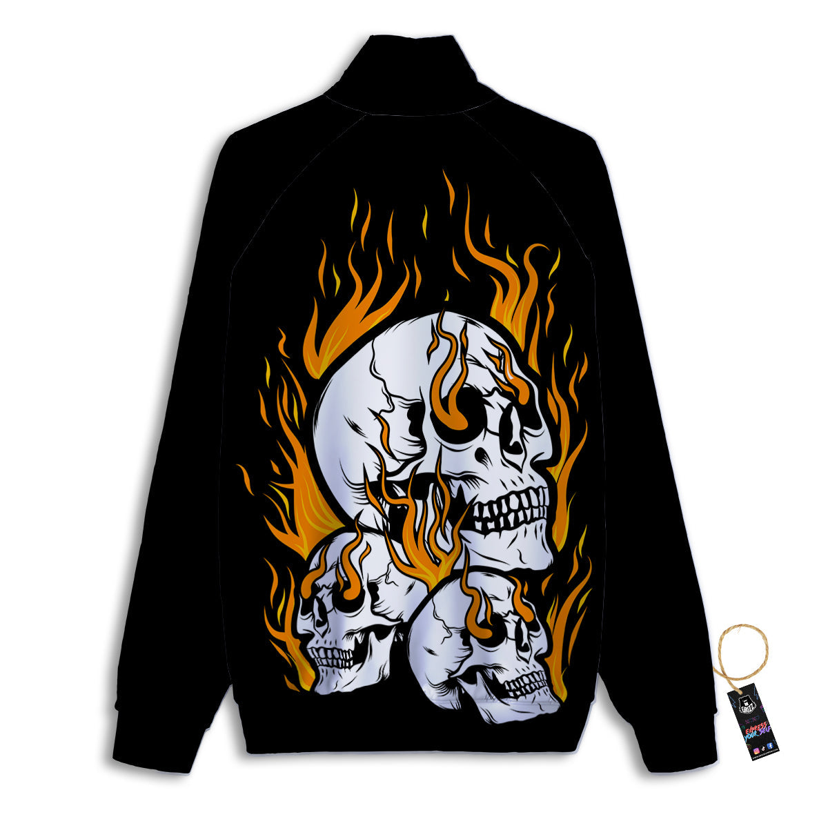 Fire Skull Head Print Track Jacket-grizzshop
