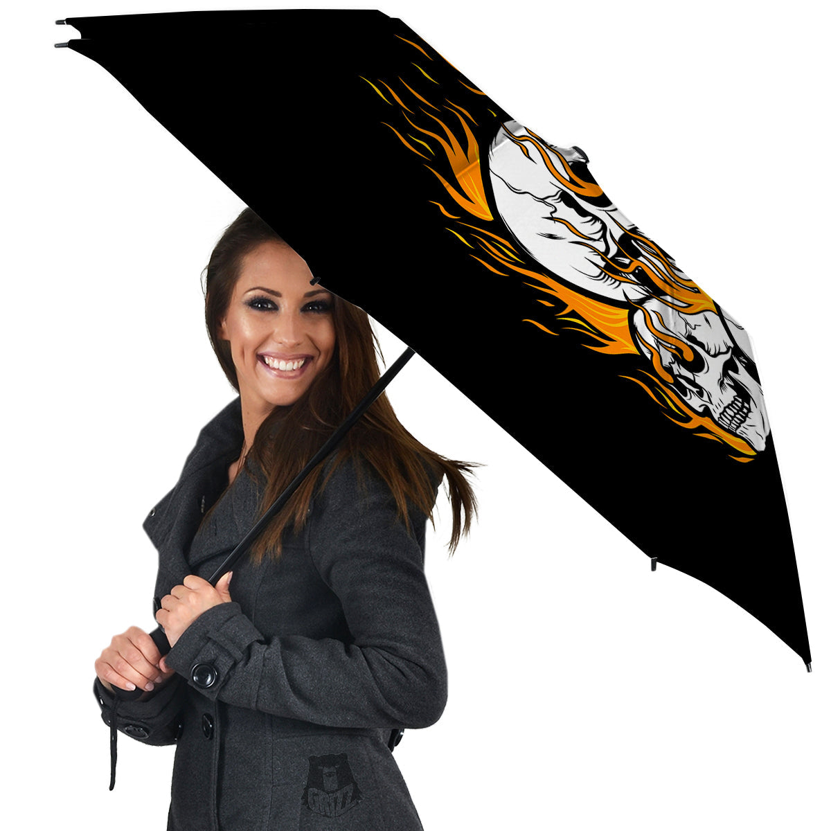 Fire Skull Head Print Umbrella-grizzshop