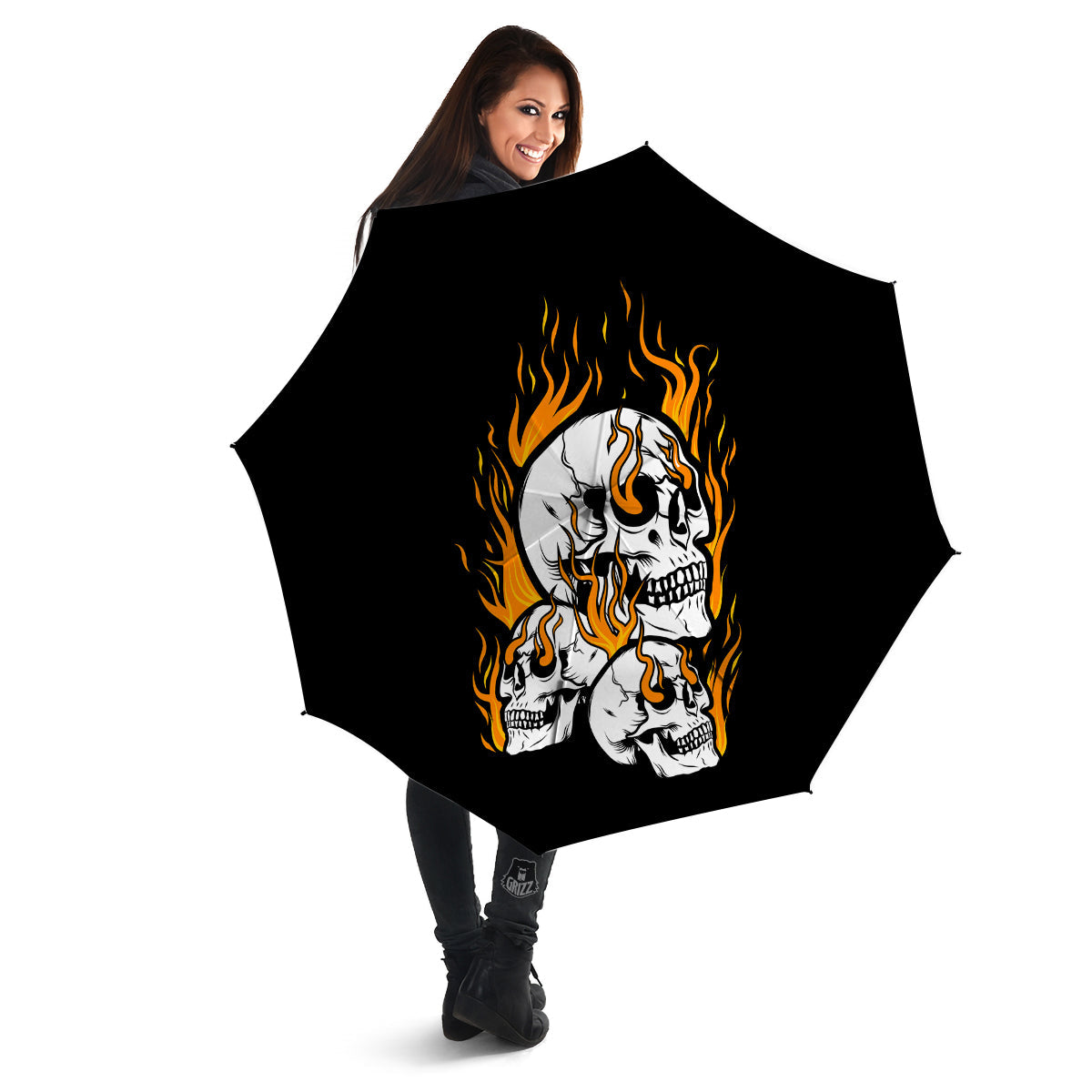 Fire Skull Head Print Umbrella-grizzshop