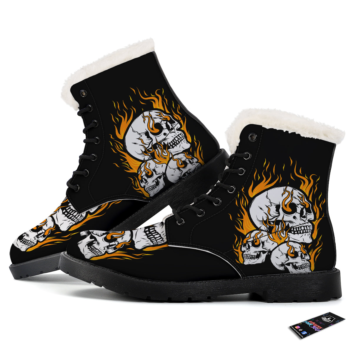Fire Skull Head Print Winter Boots-grizzshop