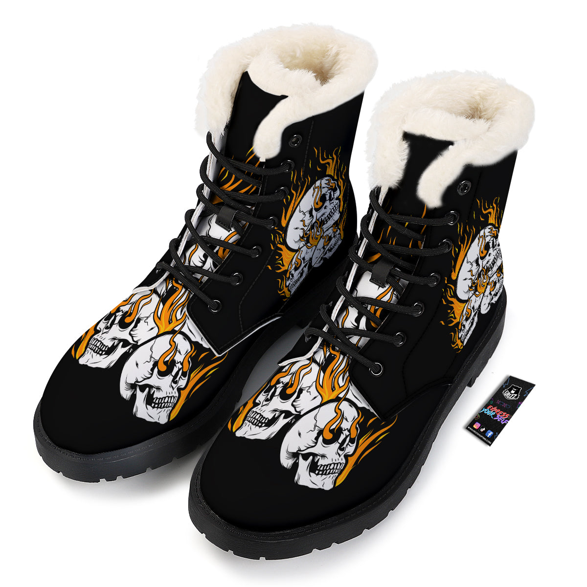 Fire Skull Head Print Winter Boots-grizzshop
