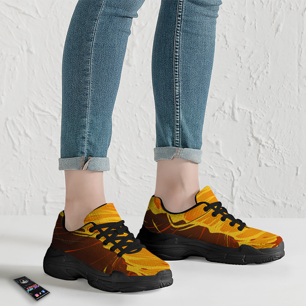 Fire Tornado Print Black Chunky Shoes-grizzshop