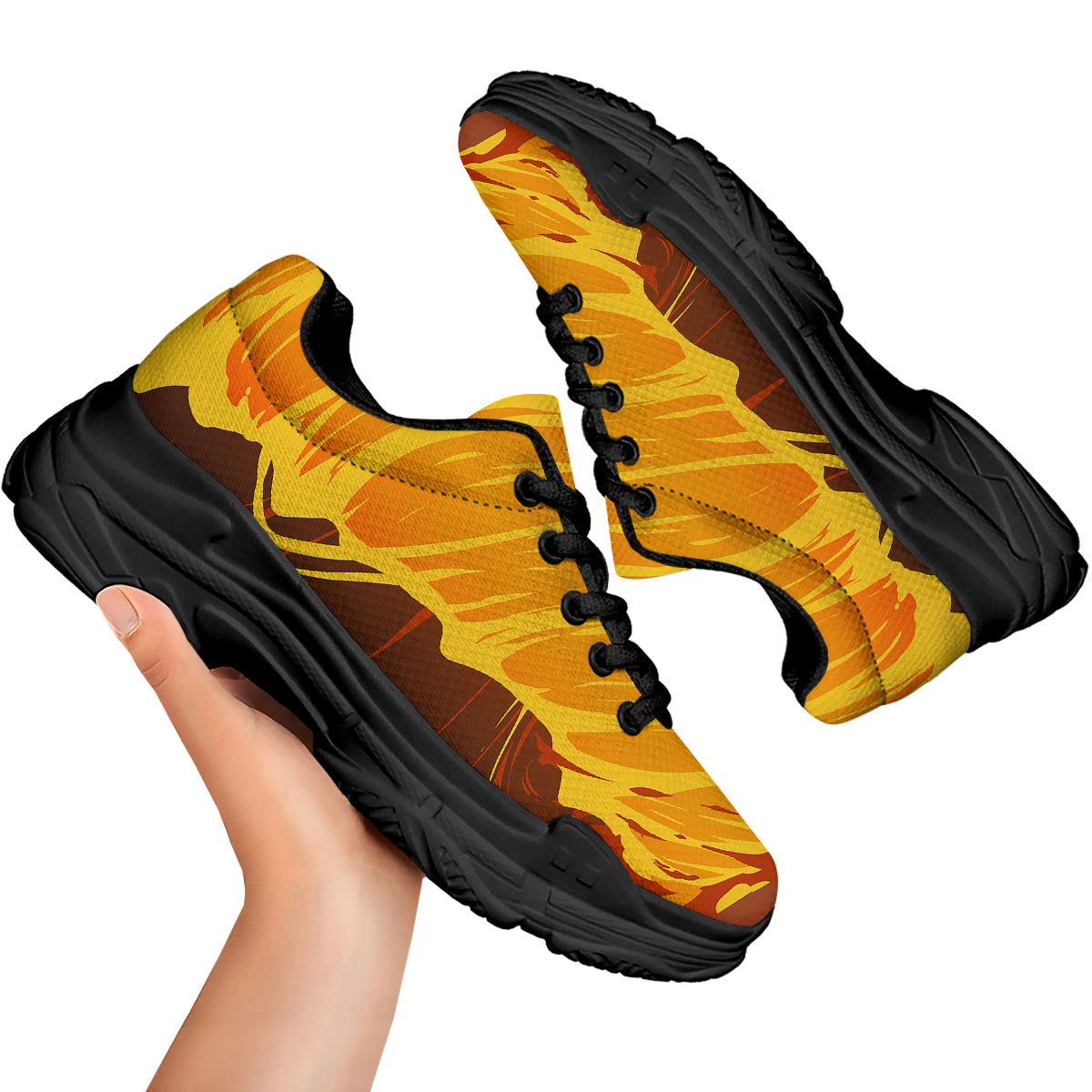 Fire Tornado Print Black Chunky Shoes-grizzshop