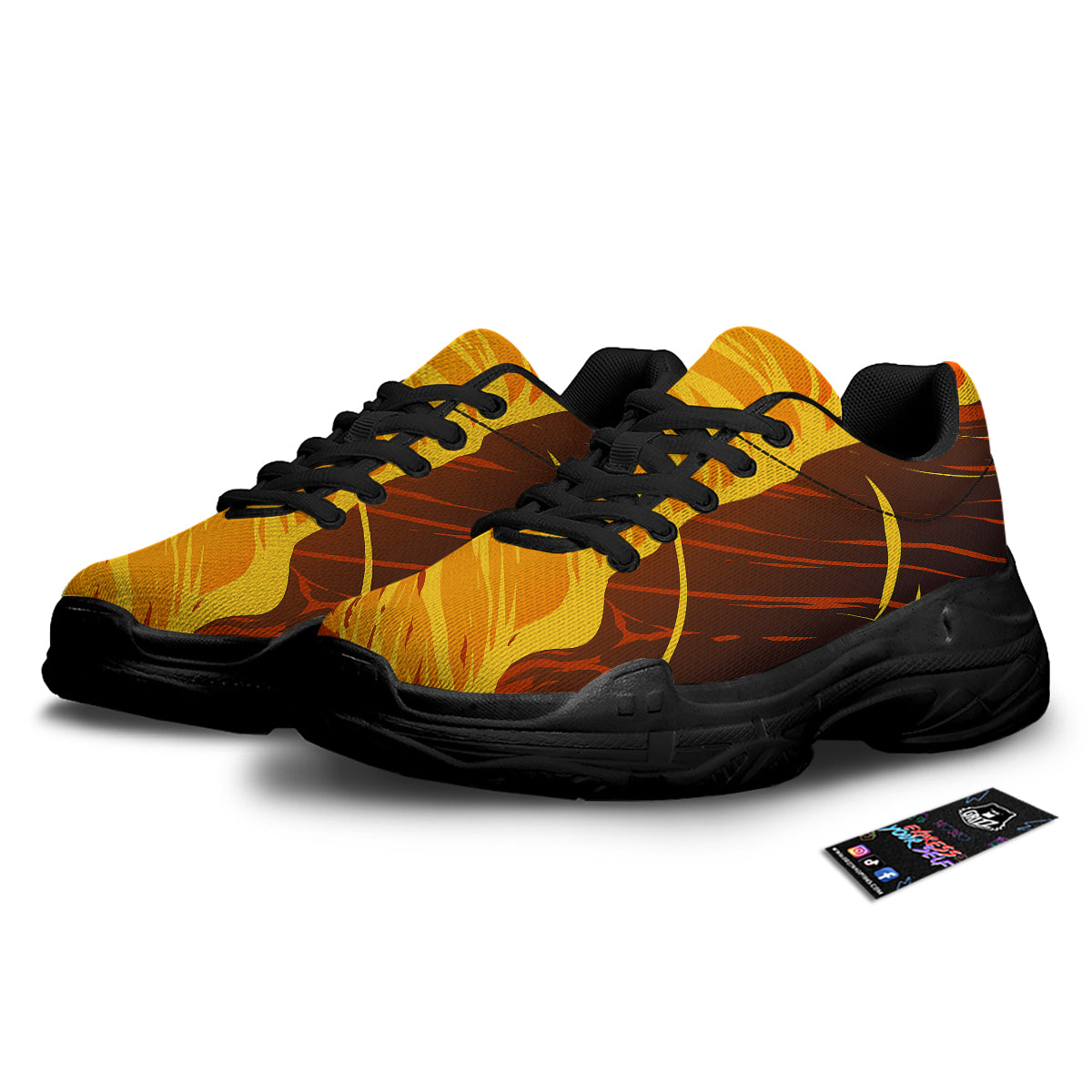 Fire Tornado Print Black Chunky Shoes-grizzshop