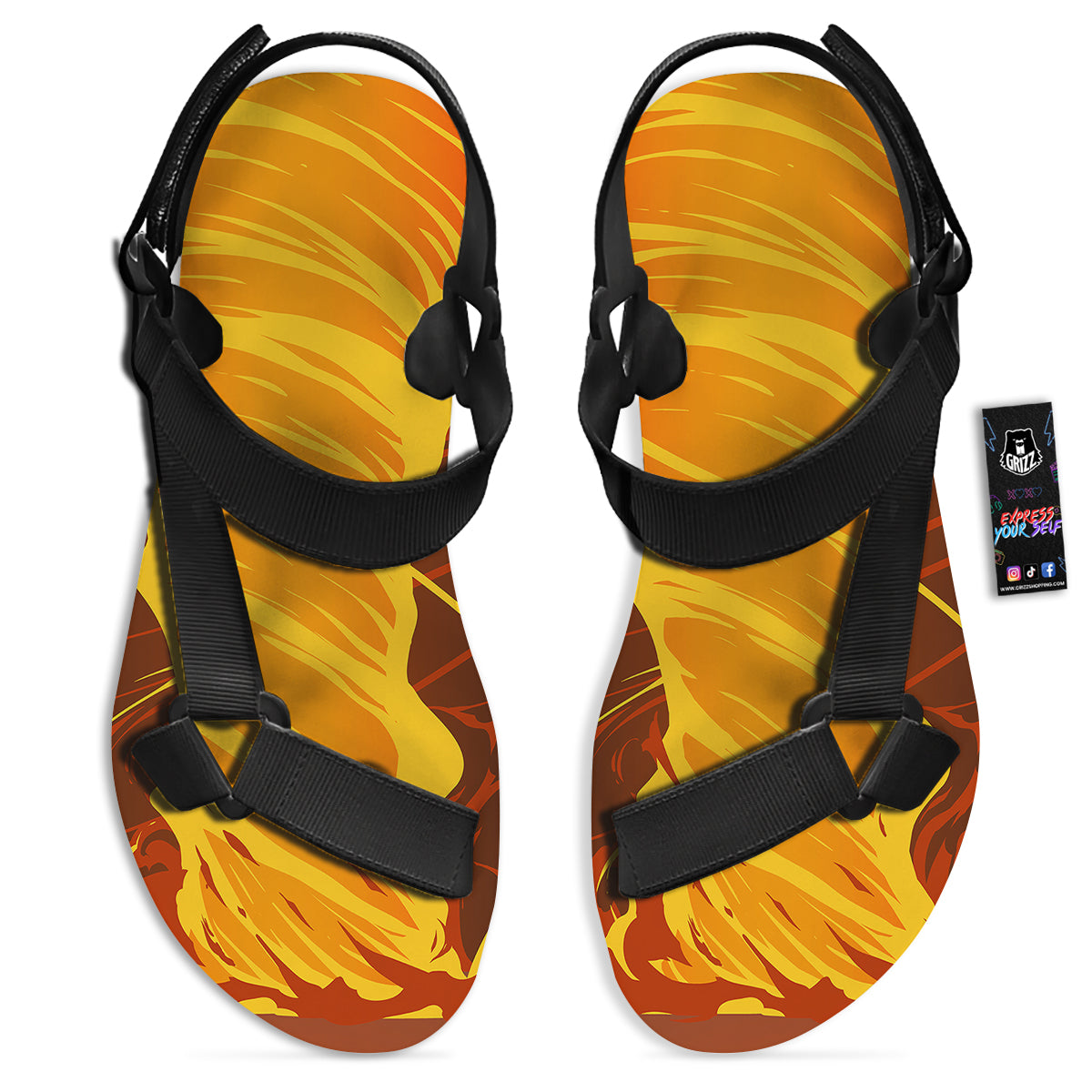 Fire Tornado Print Black Open Toe Sandals-grizzshop