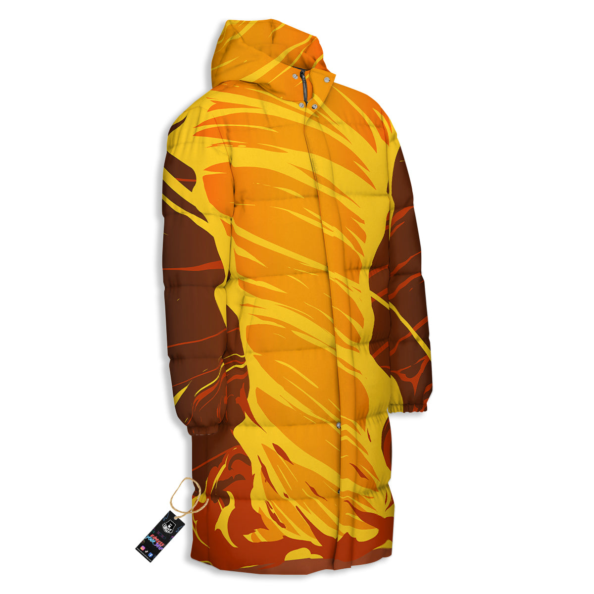 Fire Tornado Print Long Down Jacket-grizzshop