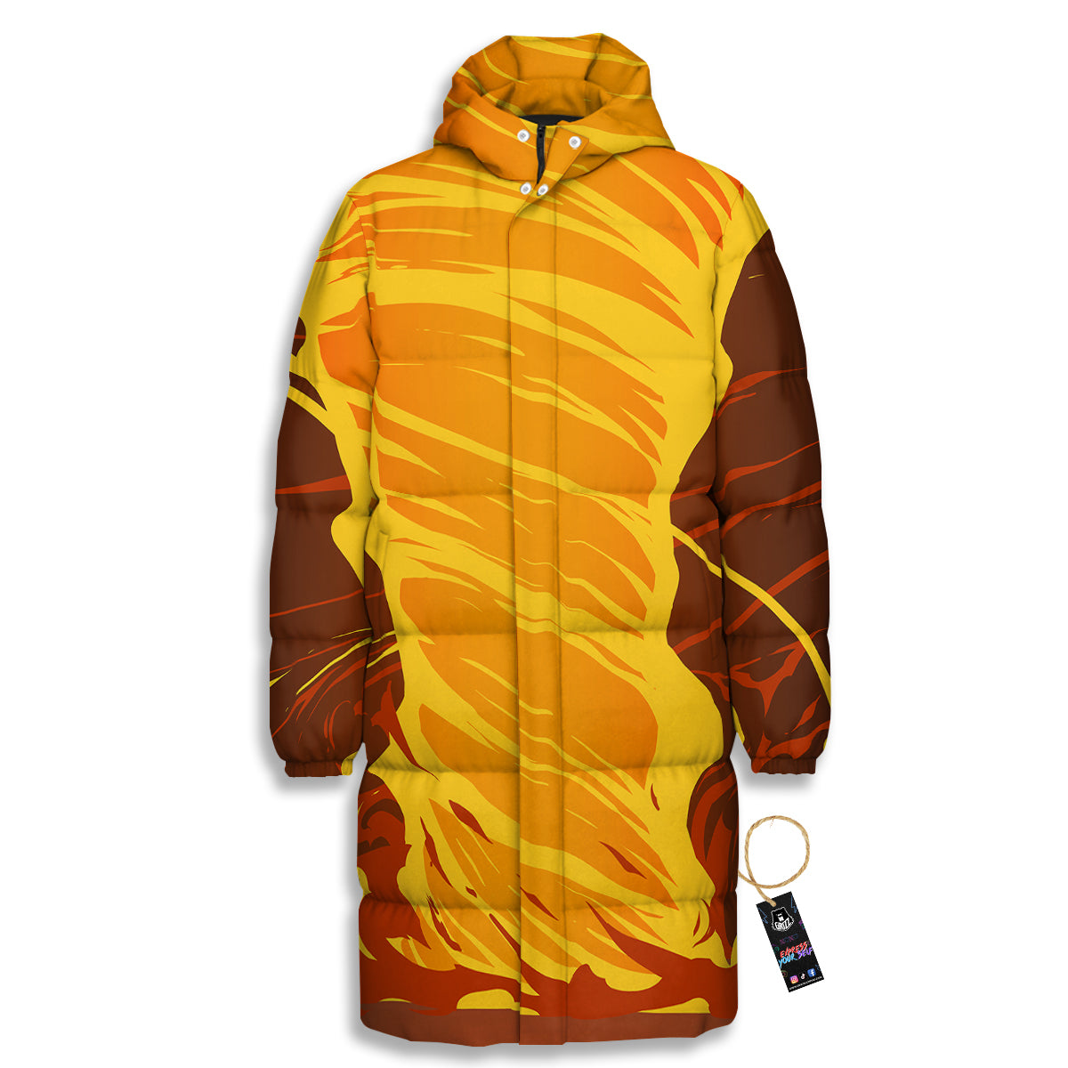 Fire Tornado Print Long Down Jacket-grizzshop