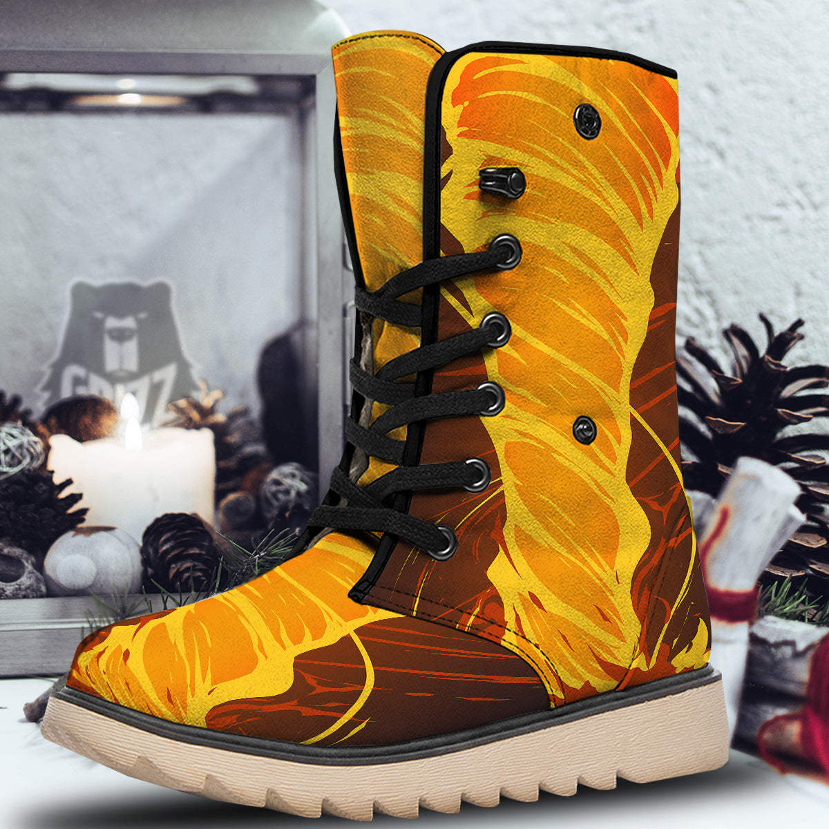 Fire Tornado Print Snow Boots-grizzshop