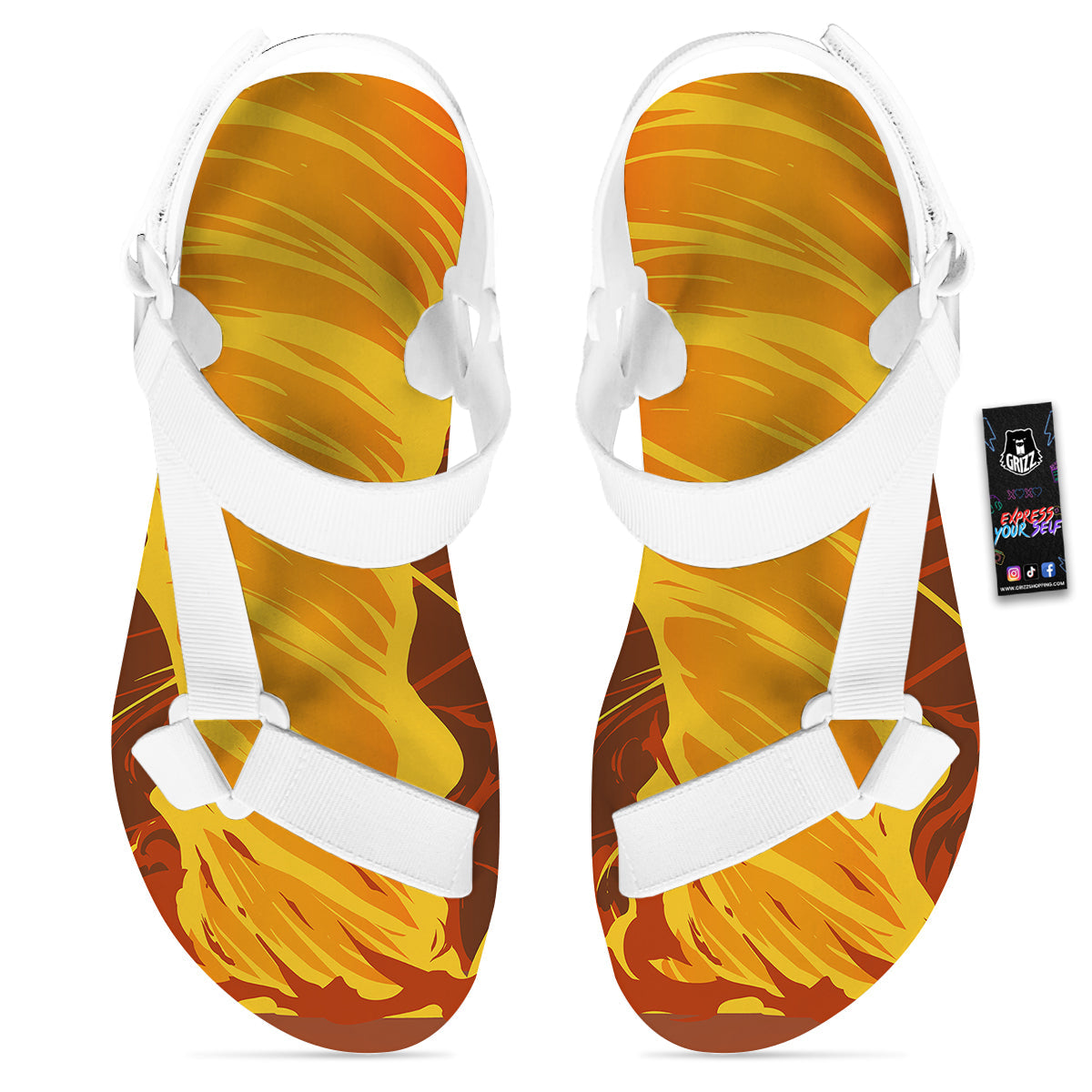 Fire Tornado Print White Open Toe Sandals-grizzshop