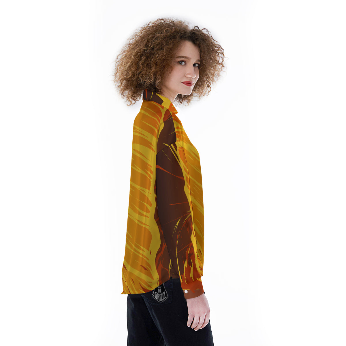 Fire Tornado Print Women's Long Sleeve Shirts-grizzshop