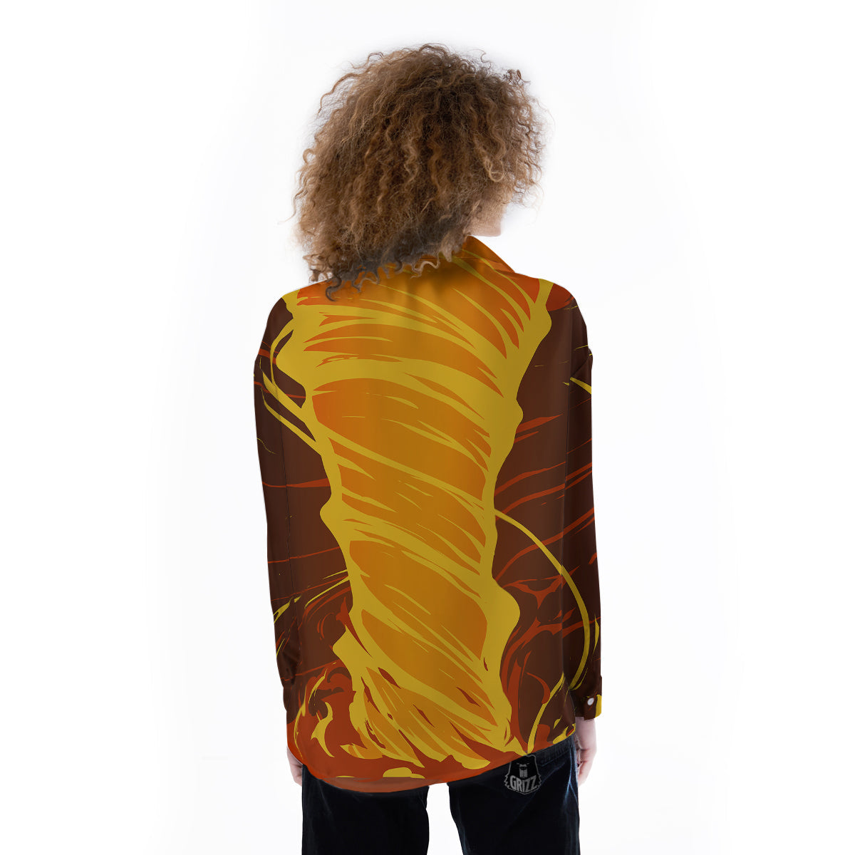 Fire Tornado Print Women's Long Sleeve Shirts-grizzshop