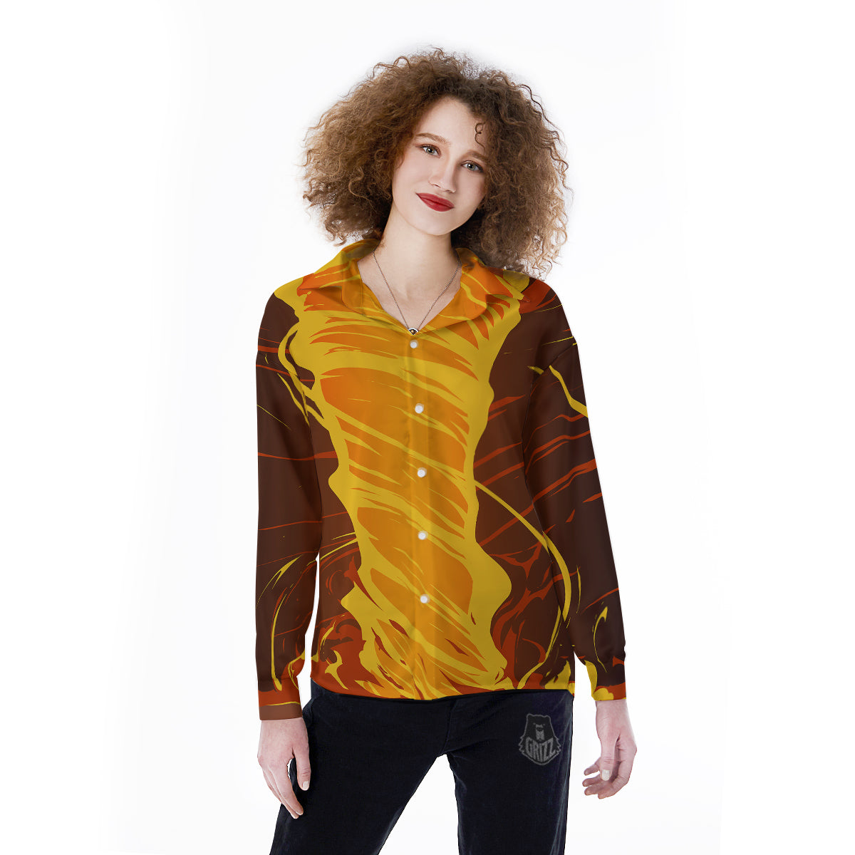 Fire Tornado Print Women's Long Sleeve Shirts-grizzshop