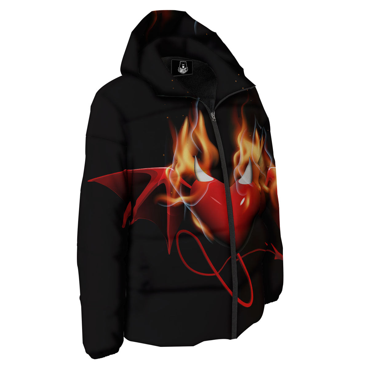 Fire Wings Angel Heart Print Down Jacket-grizzshop