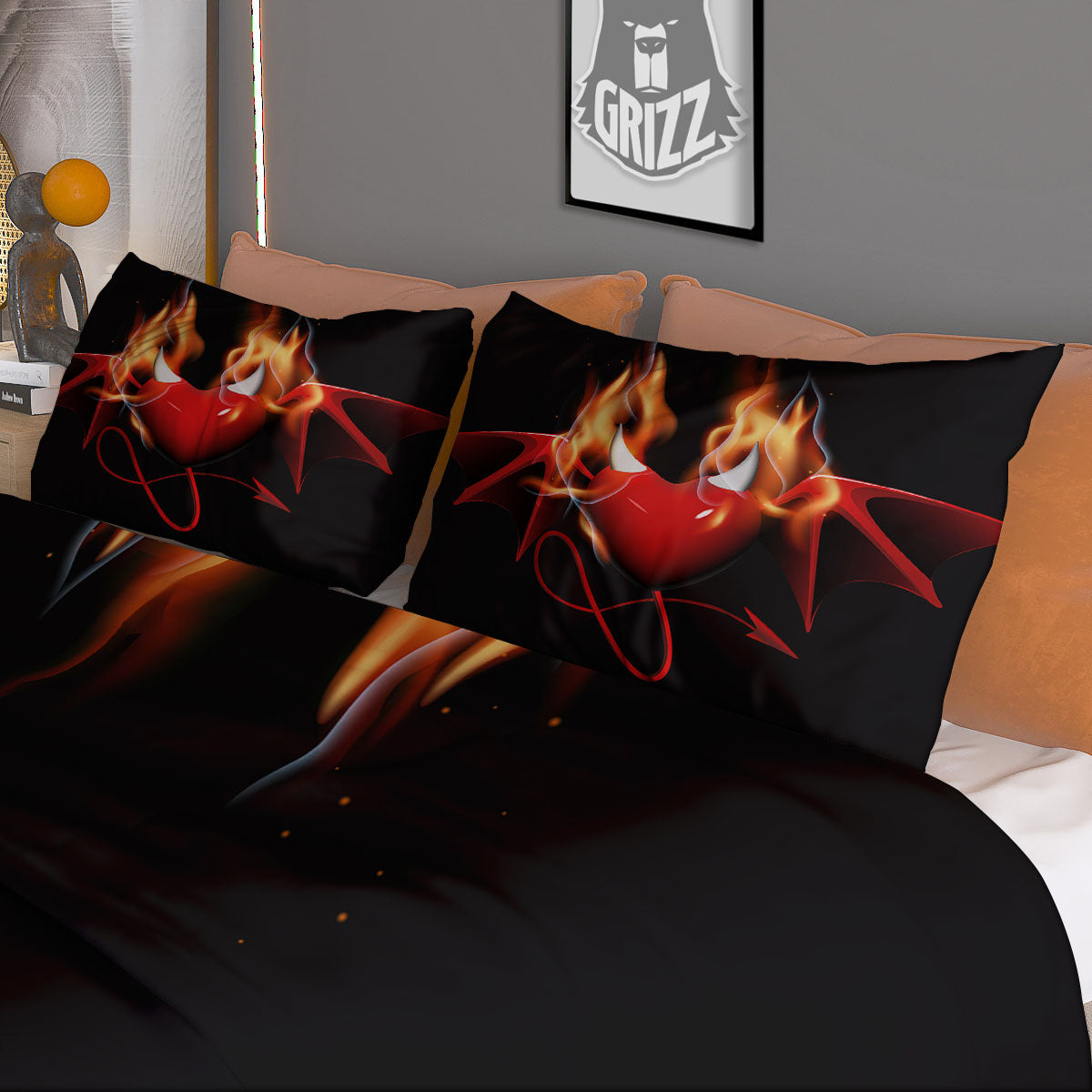 Fire Wings Angel Heart Print Duvet Cover Bedding Set