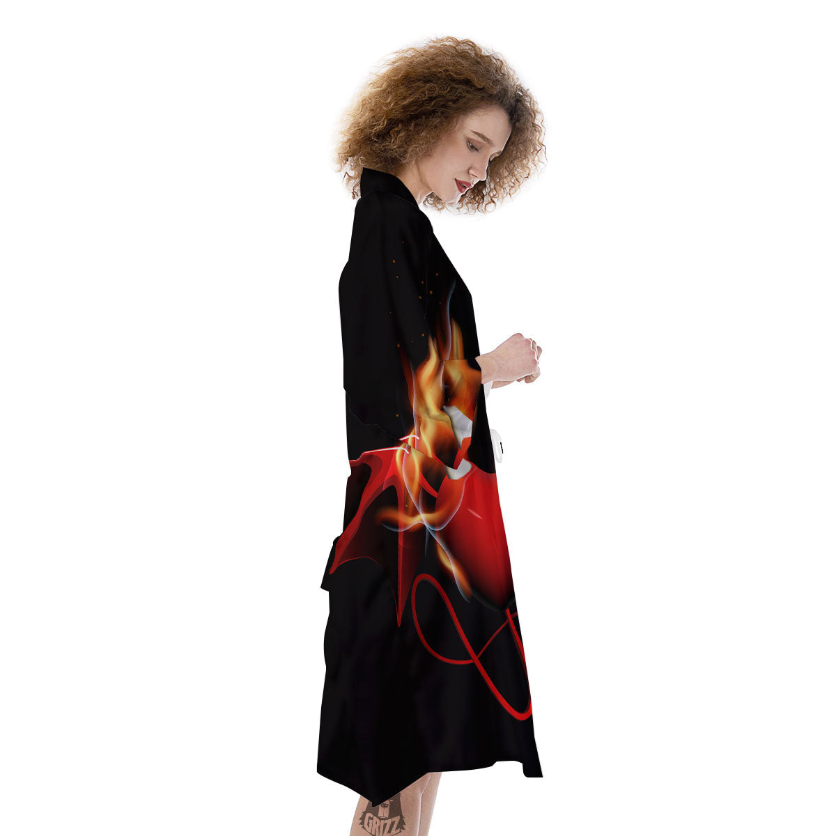Fire Wings Angel Heart Print Kimono-grizzshop
