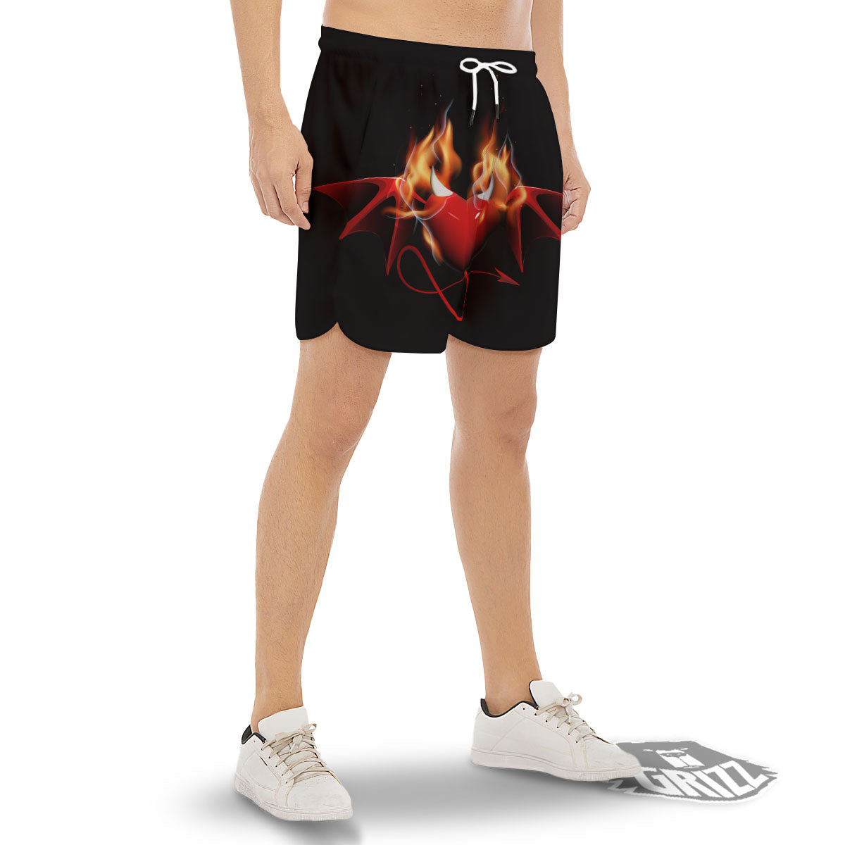 Fire Wings Angel Heart Print Men's Gym Shorts-grizzshop