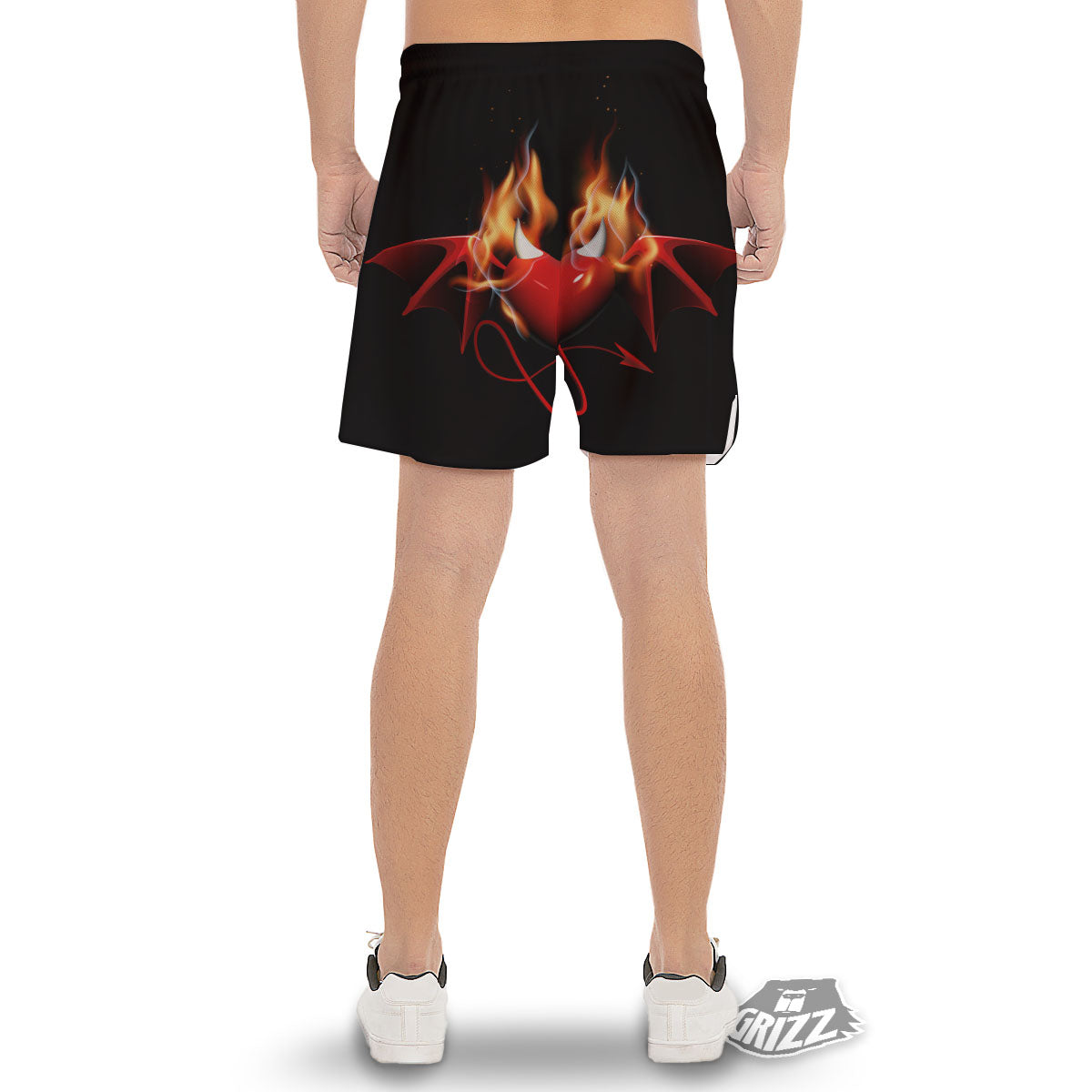 Fire Wings Angel Heart Print Men's Gym Shorts-grizzshop